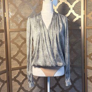 PAIGE Womens Snake Print Bodysuit Wrap Front Long Sleeve Blouse Size Small